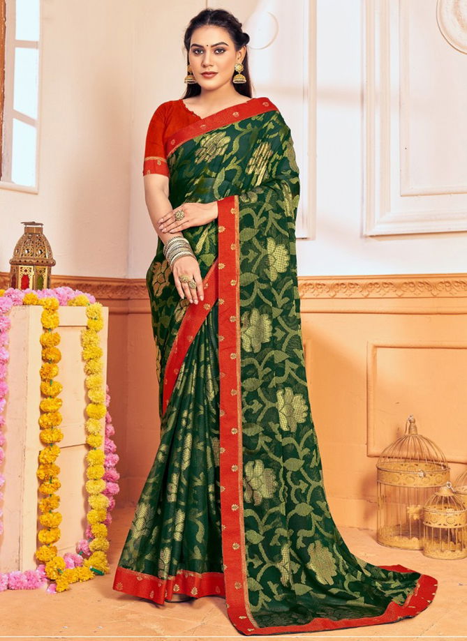 Dark Green Colour Keshu Brasso Mintorsi New Latest Designer Festive Wear Chiffon Saree Collection 27423